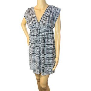(5/25) 5th & love Short Sleeve Tribal Print Shirred Waist Mini Dress Size medium